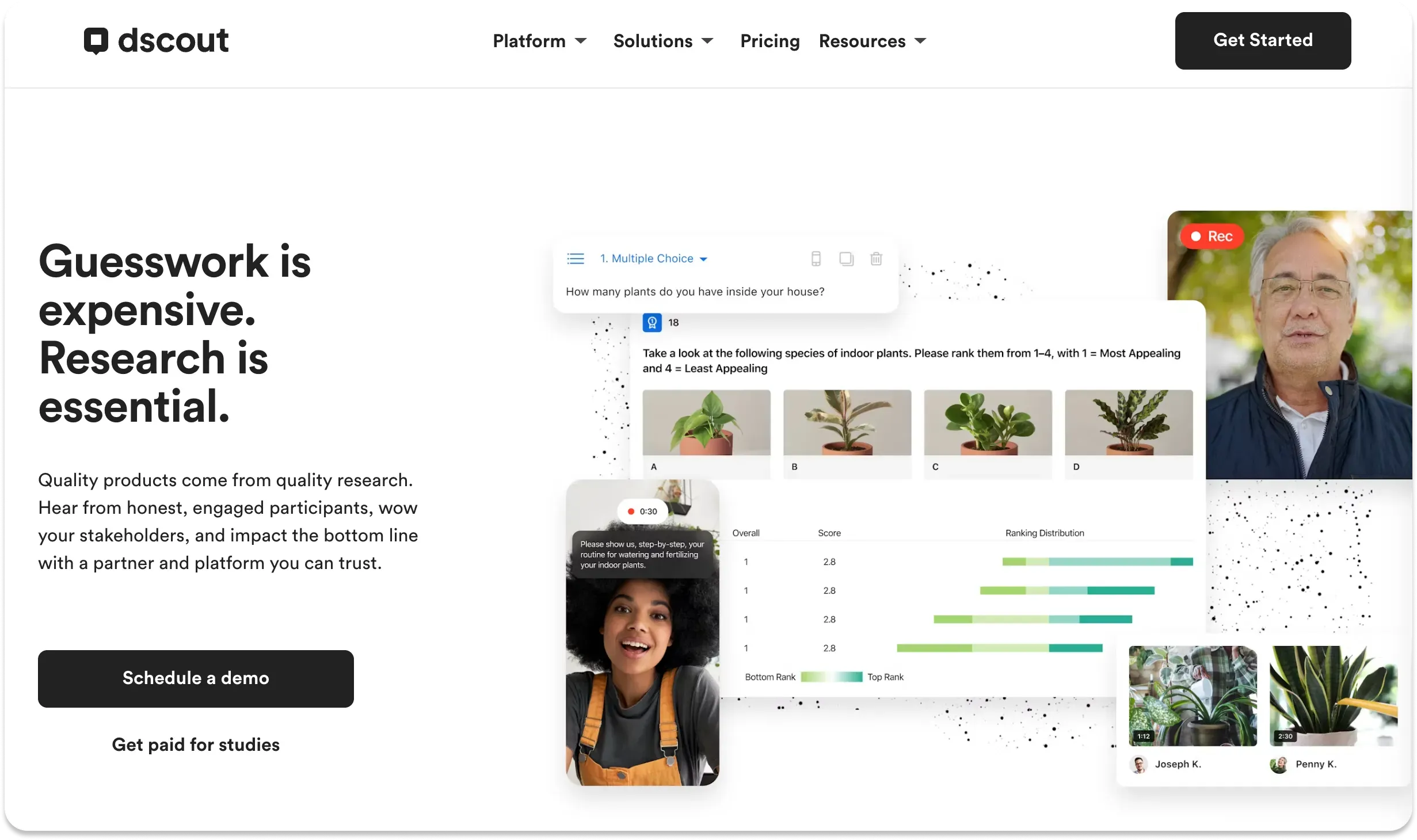 The home screen of the user research platform, dscout