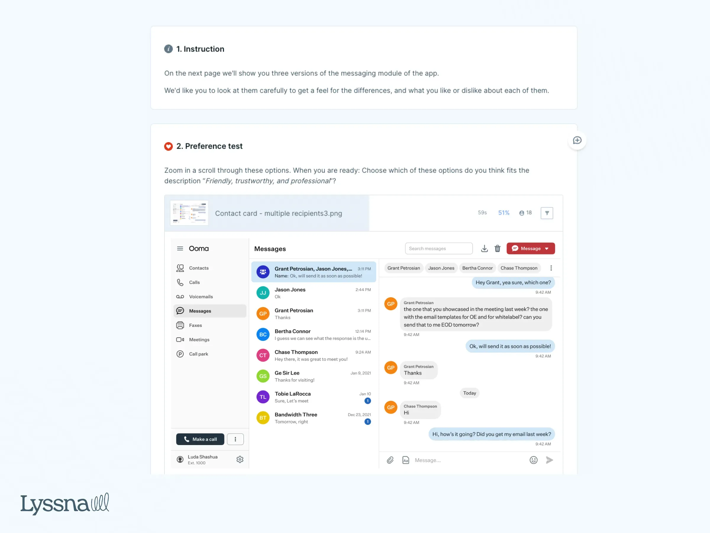 Results from a preference test that Ooma conducted on Lyssna