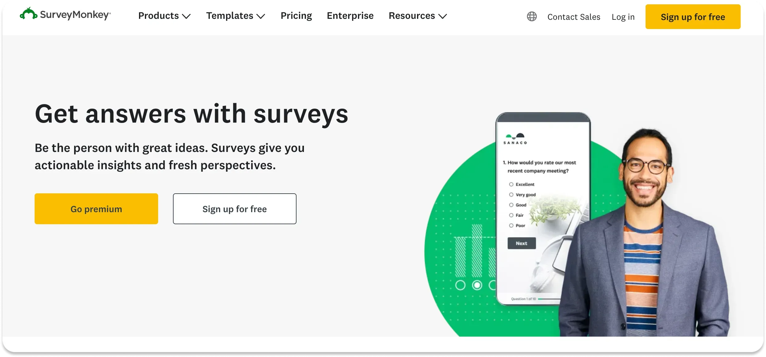 Test marketing - Surveymonkey homepage