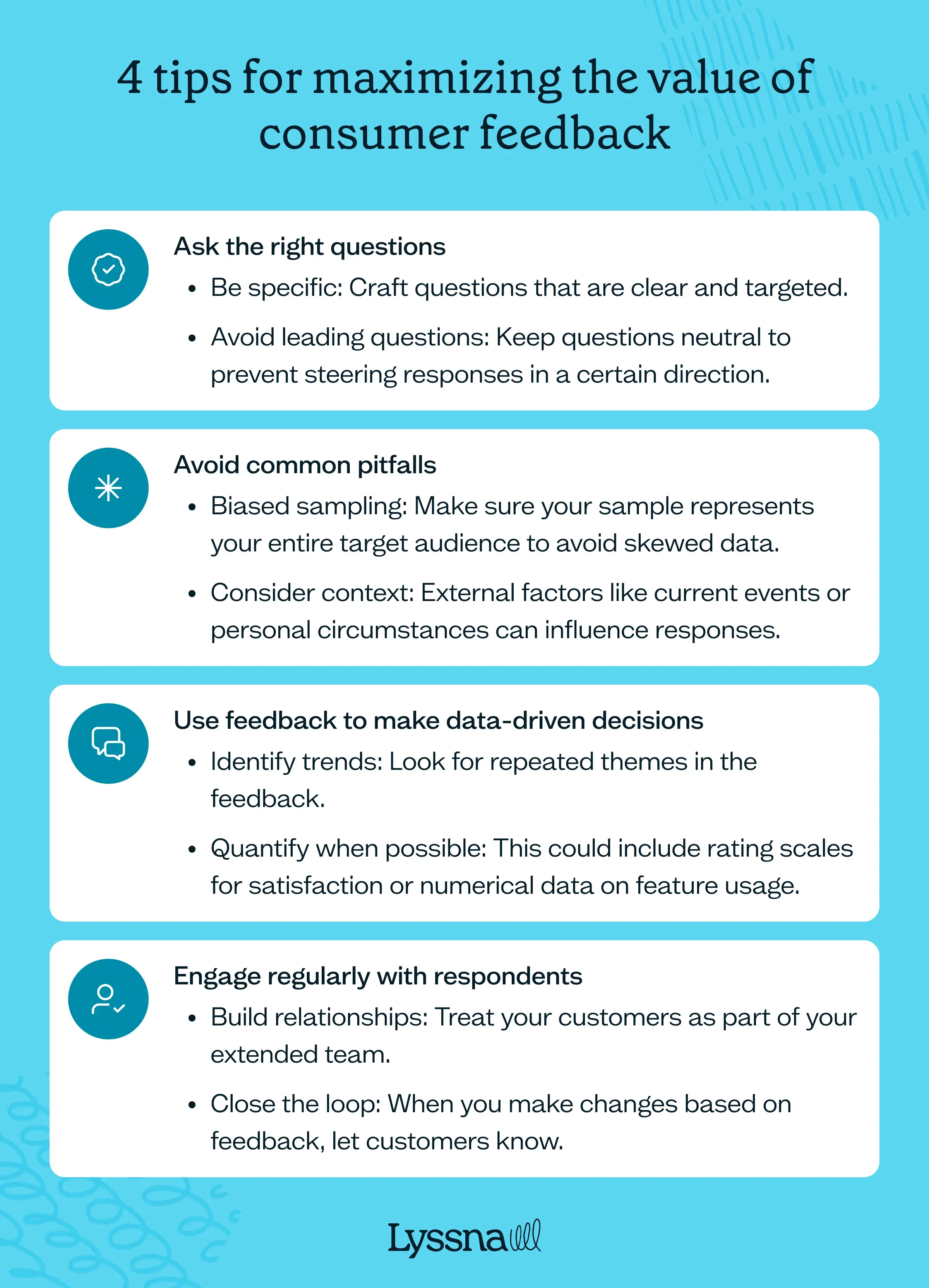 List of four tips for maximizing the value of consumer feedback