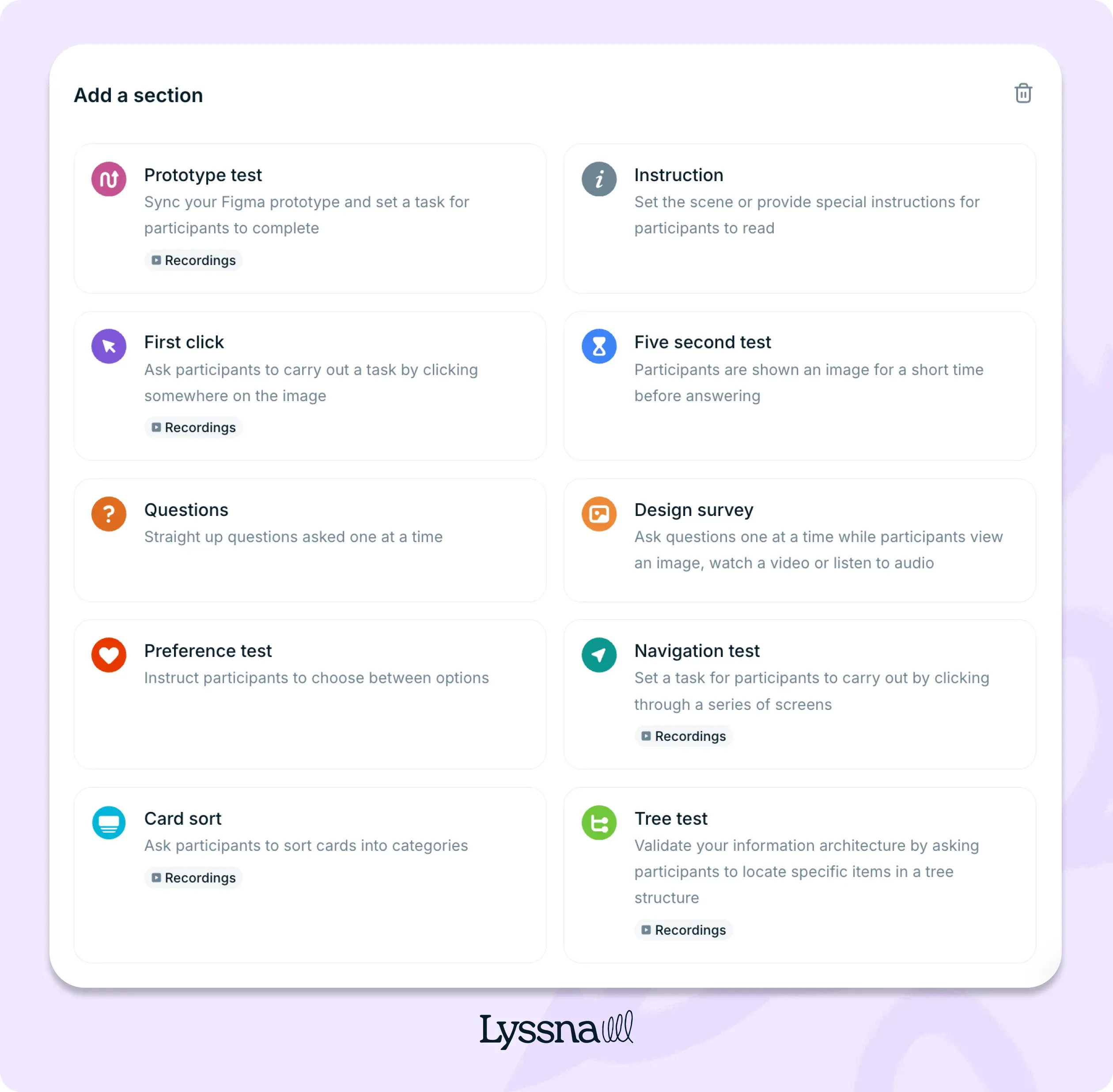 Adding a testing section within the Lyssna platform