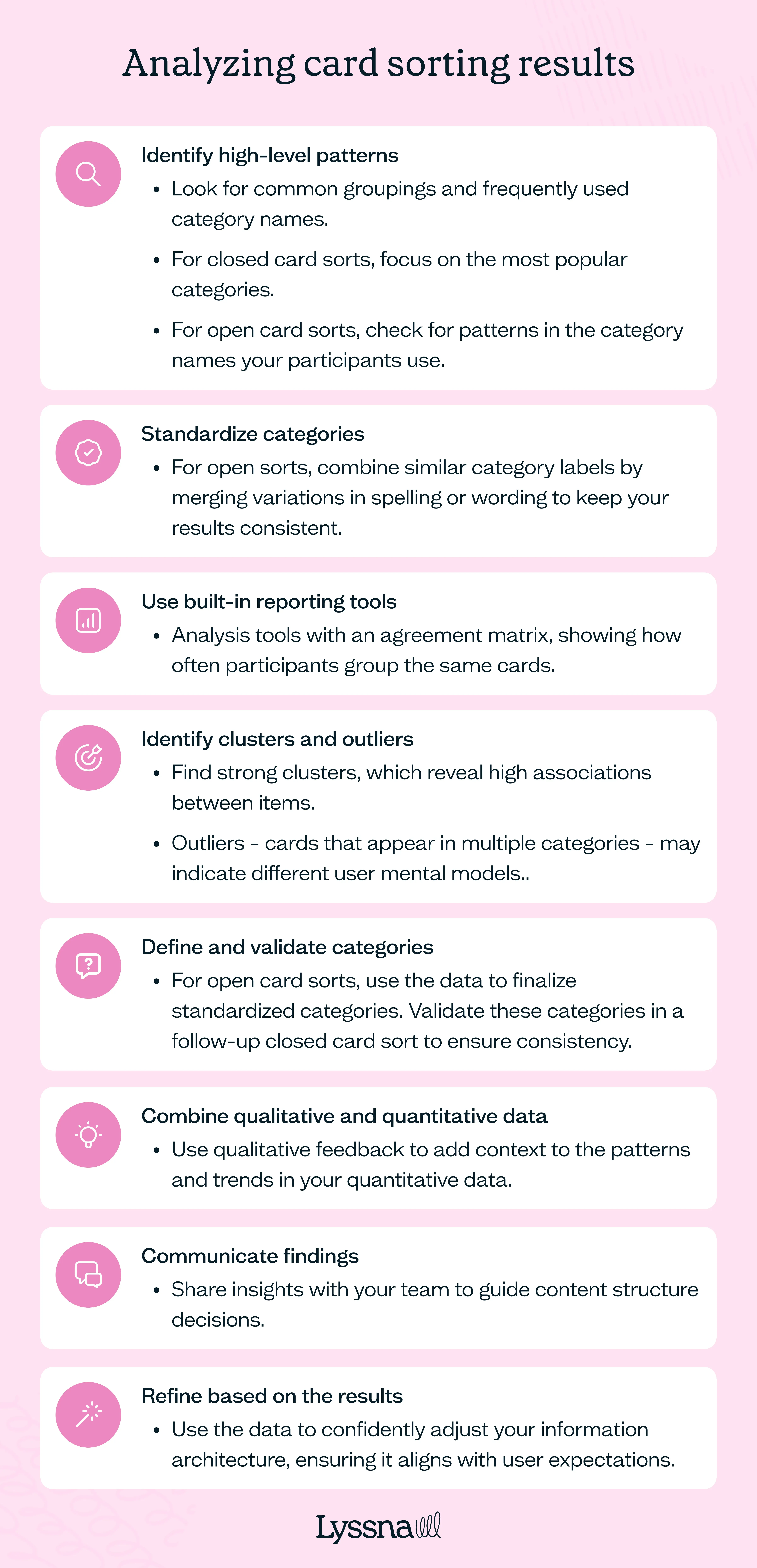 List of ways to analyze card sorting results