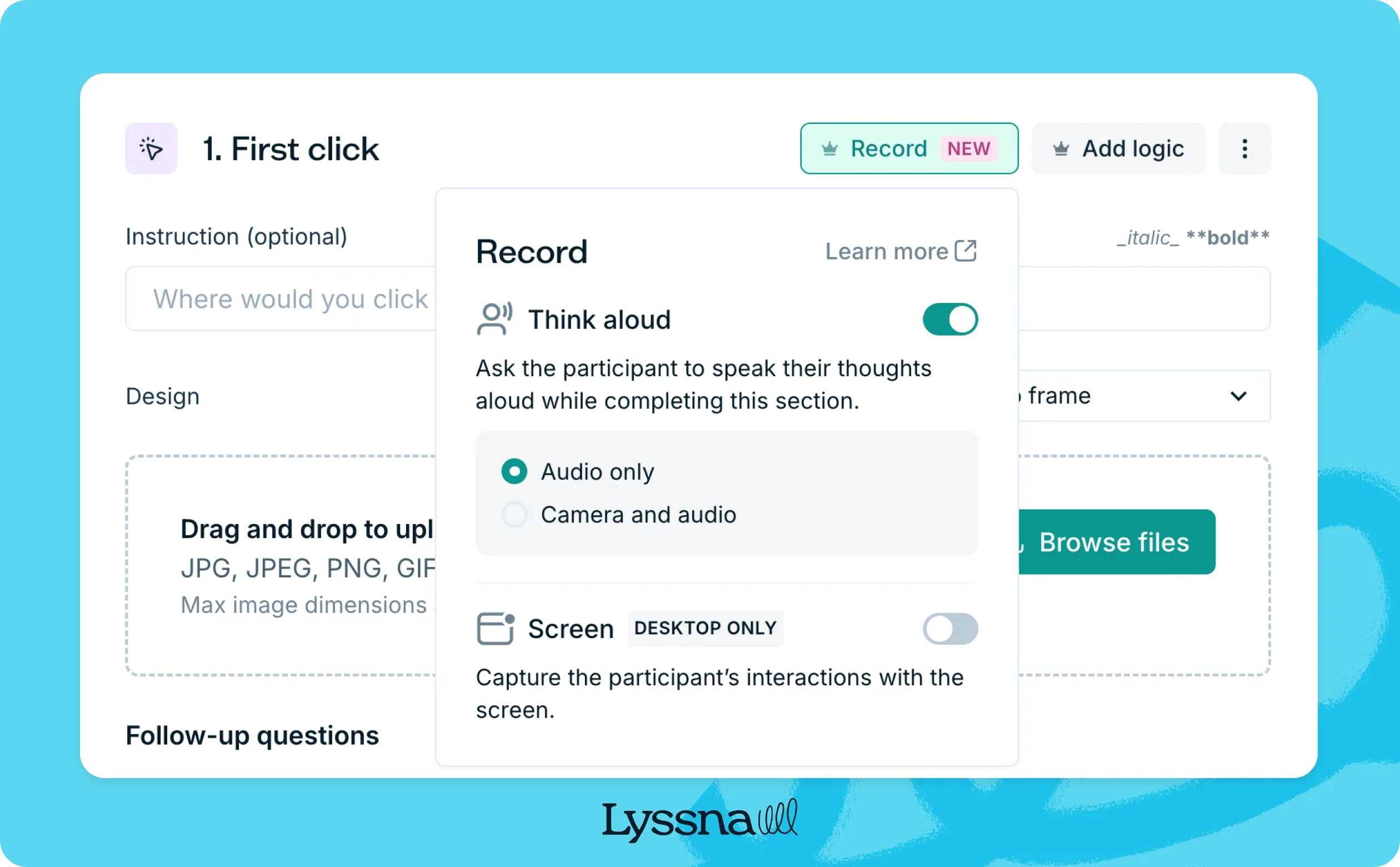 Think aloud feature on Lyssna