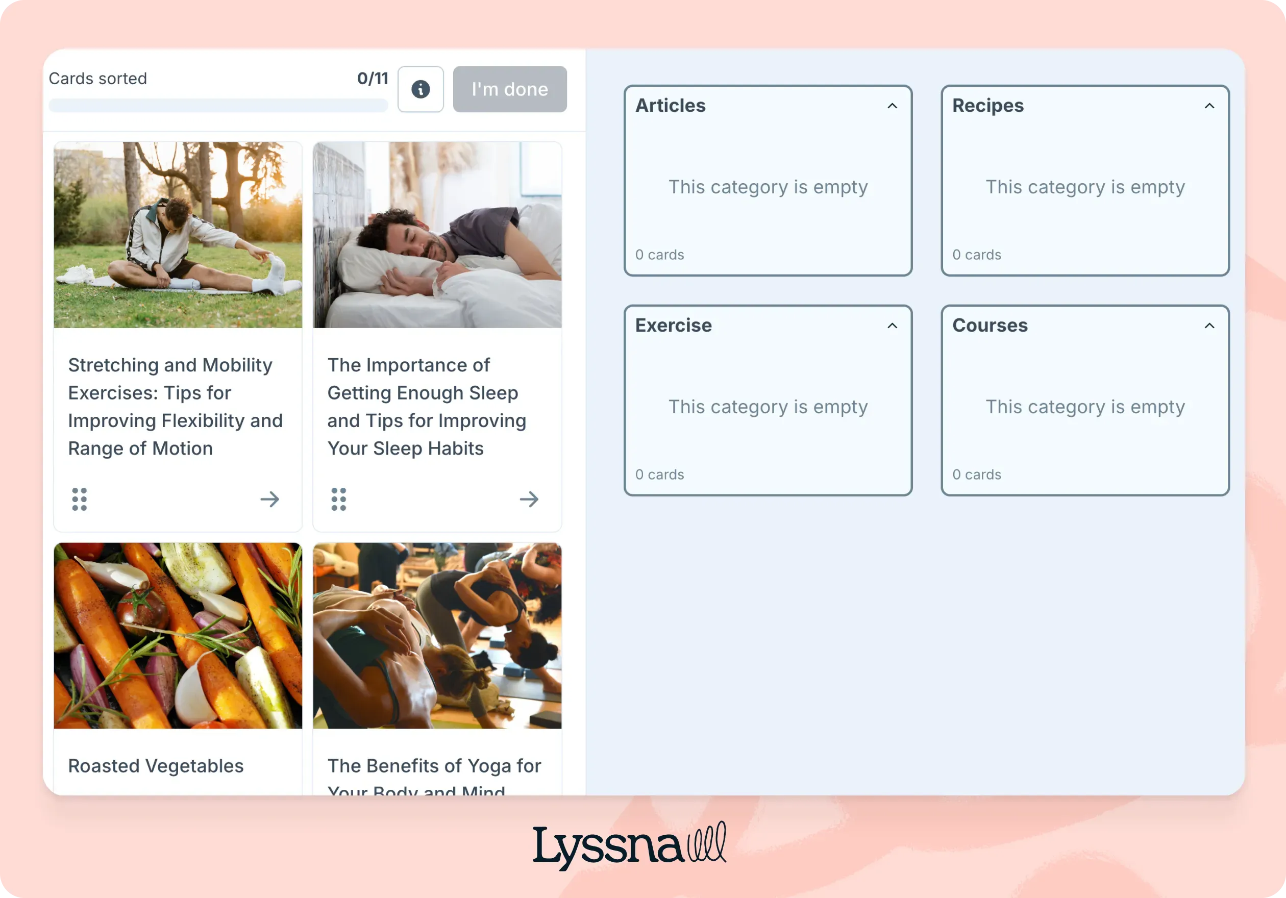 Example of a card sorting test on Lyssna