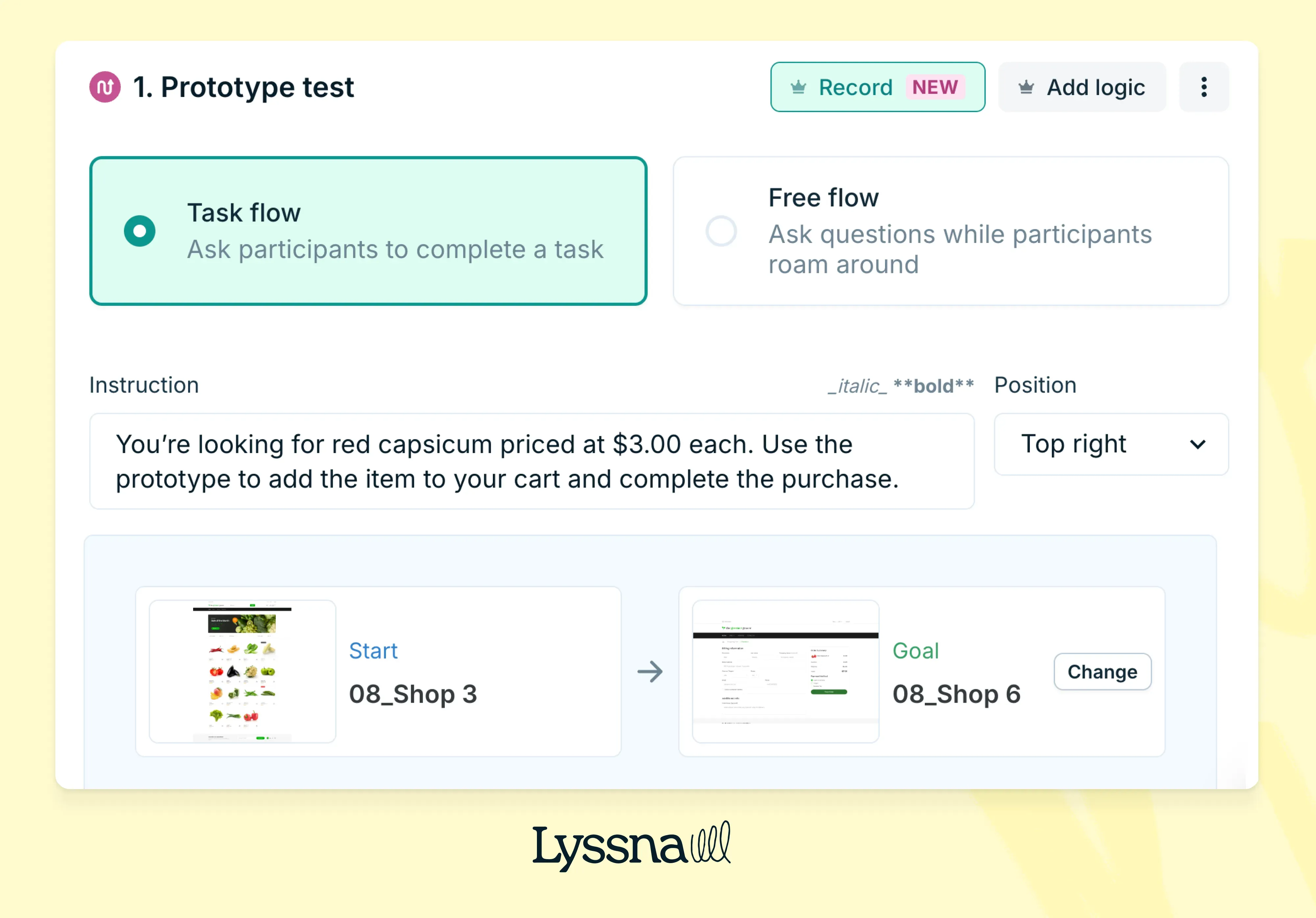 Lyssna's template for refine your check out flow