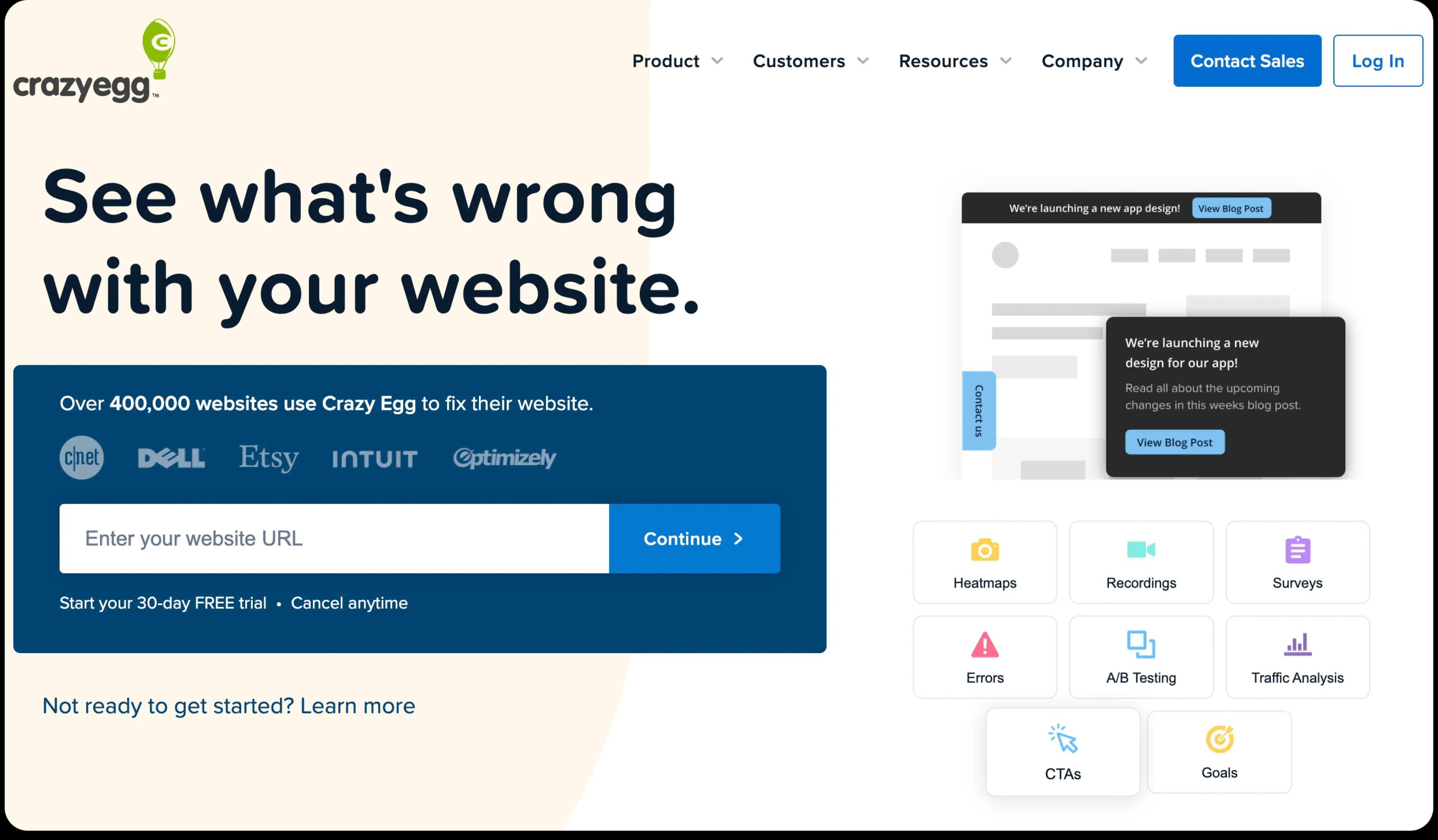 The CrazyEgg homepage