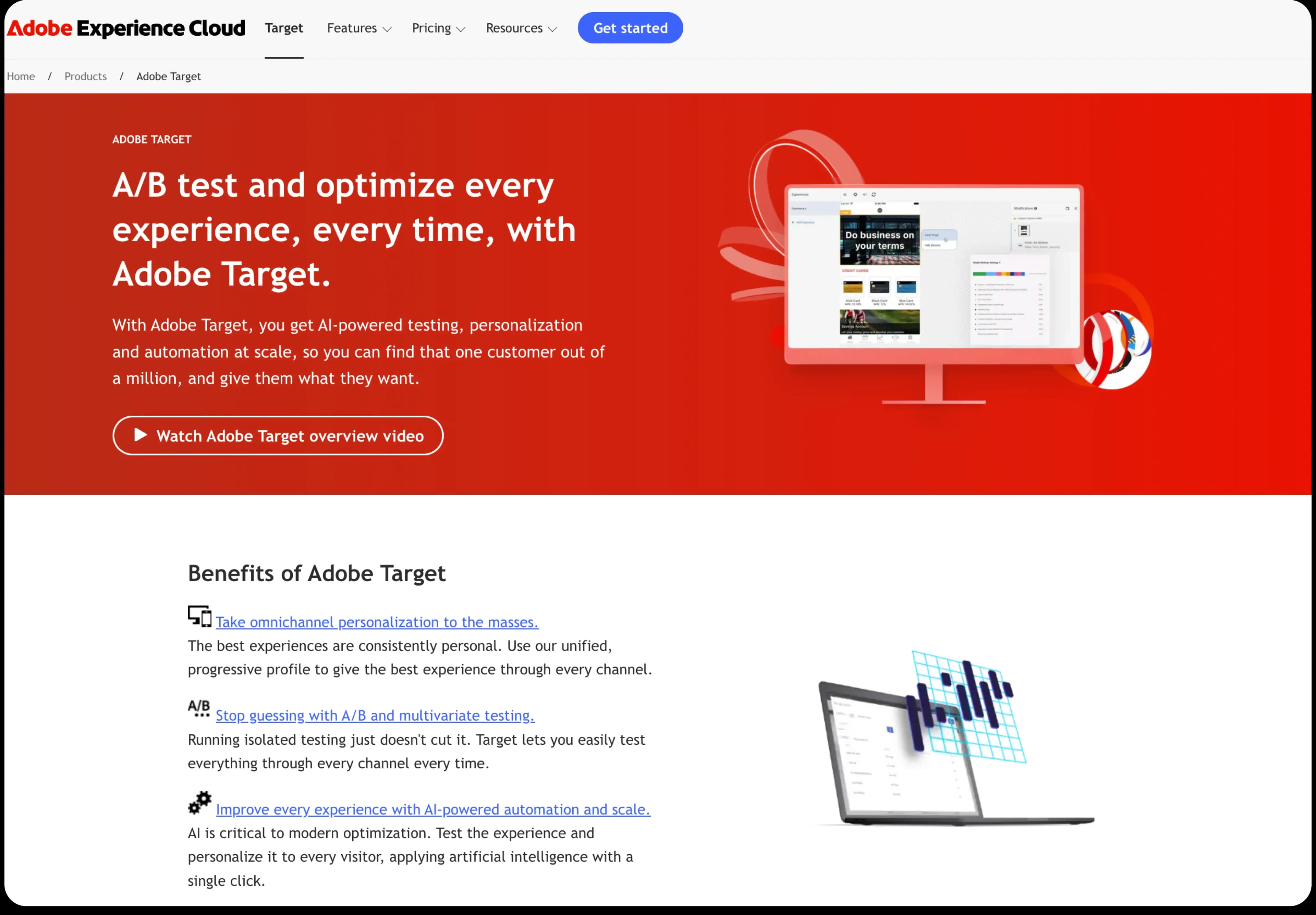 The AdobeTarget homepage