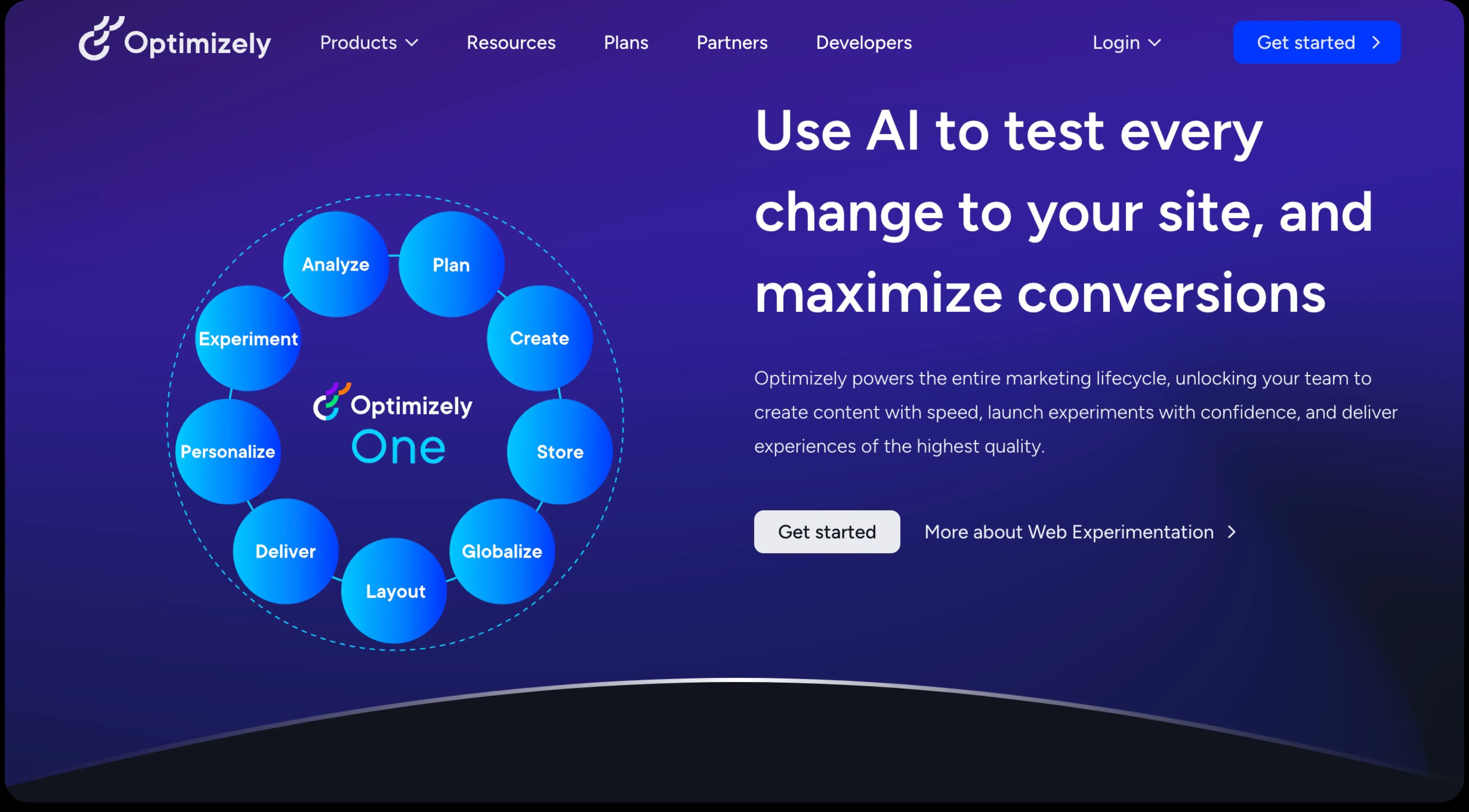 The Optimizely homepage